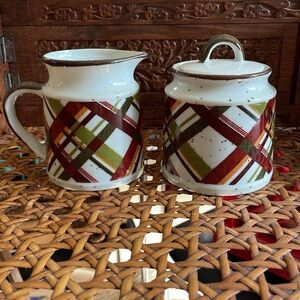 VTG Enesco Plaid Cream & Sugar Set Suntrails Japan Ceramic 70s Kitchen 1976